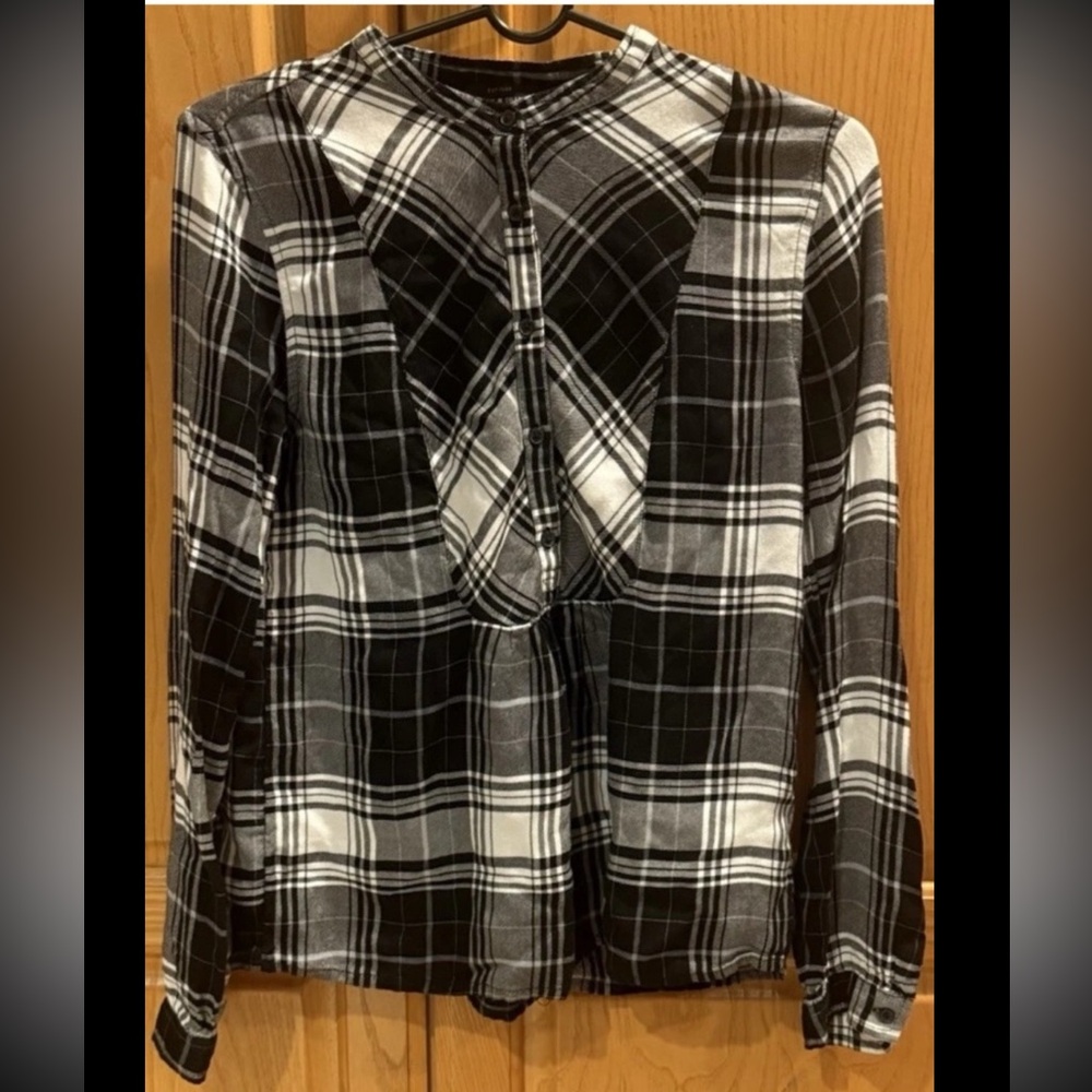 Lucky Brand Black and White Plaid Flannel Top Size XS